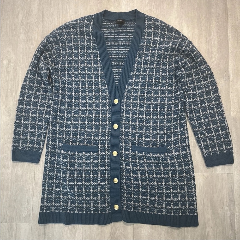 Talbots Blue Button Up Merino Wool Sweater Cardigan